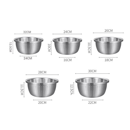 SOGA Stainless Steel Nesting Basin Colander Perforated Kitchen Sink Washing Bowl Metal Basket Strainer Set of 5 • LUZ-Bowl624