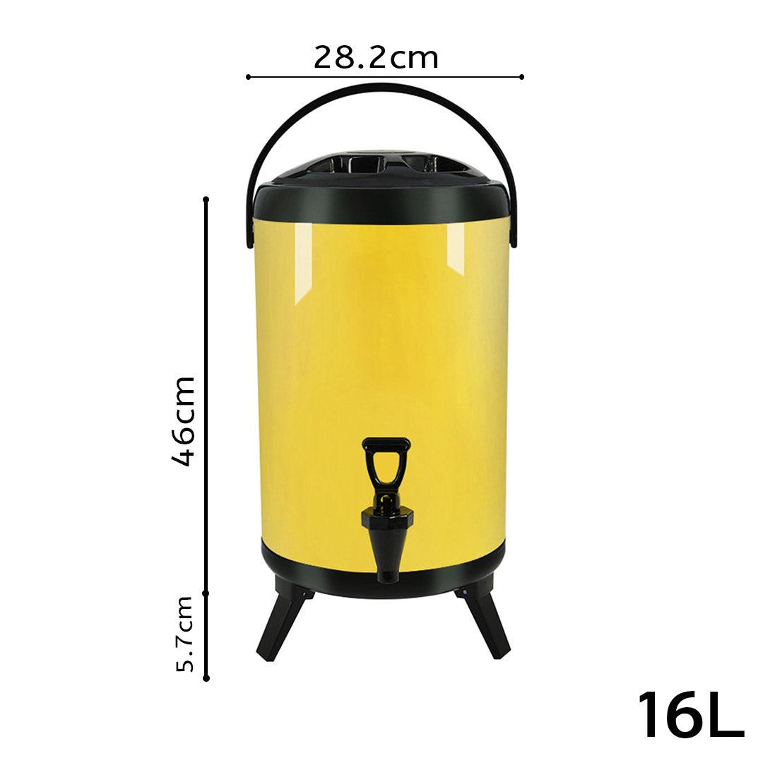SOGA 16L Stainless Steel Insulated Milk Tea Barrel Hot and Cold Beverage Dispenser Container with Faucet Yellow • LUZ-VICDispenser16LYEL