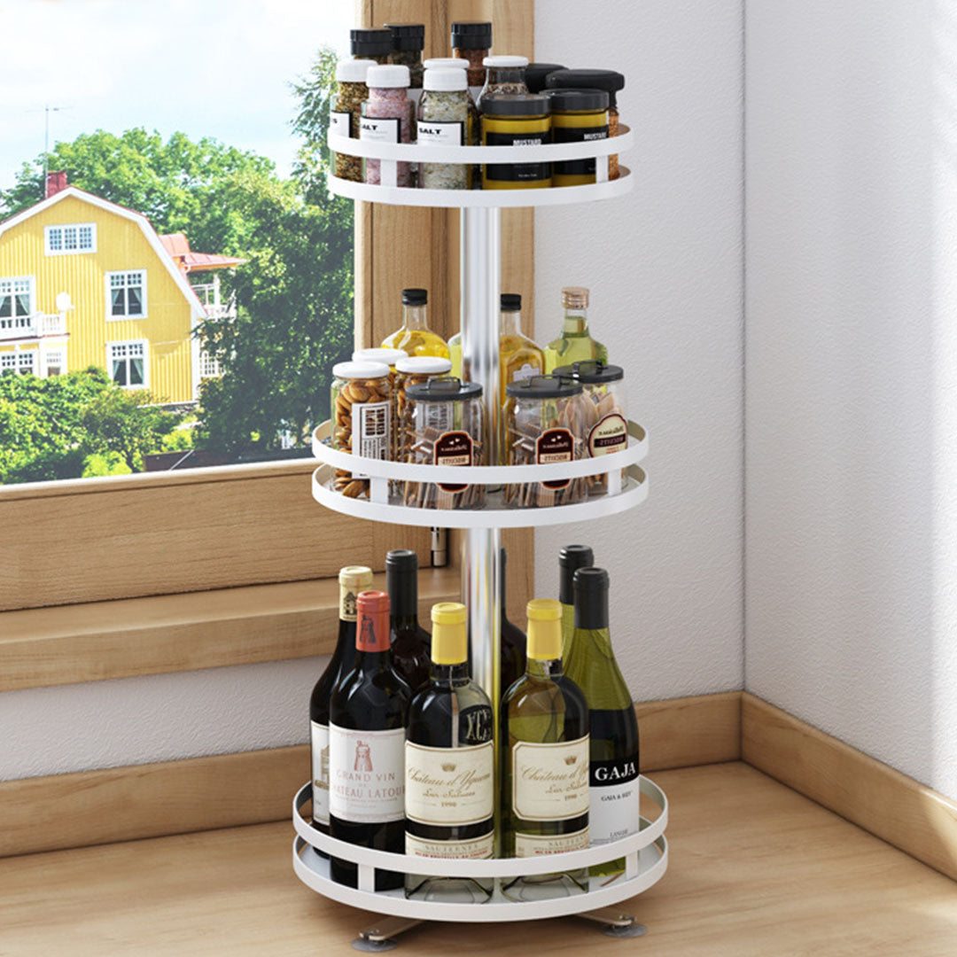 SOGA 3 Tier Steel White Round Rotating Multi-Function Kitchen Portable Storage Spice Seasoning Kitchen Countertop Organiser Shelf • LUZ-KitchenXY051WHT