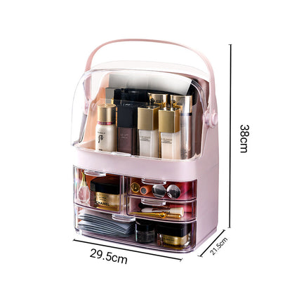 SOGA 3 Tier Pink Countertop Makeup Cosmetic Storage Organiser Skincare Holder Jewelry Storage Box with Handle • LUZ-BathC104