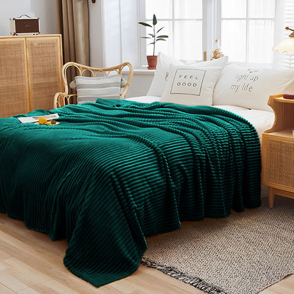 SOGA Dark GreenThrow Blanket Warm Cozy Striped Pattern Thin Flannel Coverlet Fleece Bed Sofa Comforter • LUZ-Blanket316