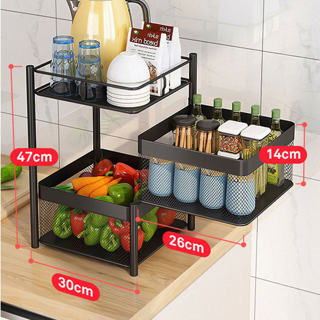 SOGA 2X 2 Tier Steel Square Rotating Kitchen Cart Multi-Functional Shelves Portable Storage Organizer with Wheels • LUZ-KitchenXY018X2