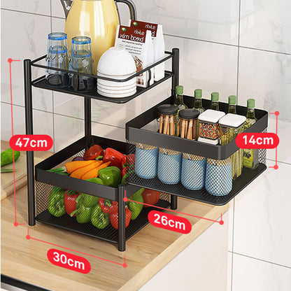 SOGA 2X 2 Tier Steel Square Rotating Kitchen Cart Multi-Functional Shelves Portable Storage Organizer with Wheels • LUZ-KitchenXY018X2