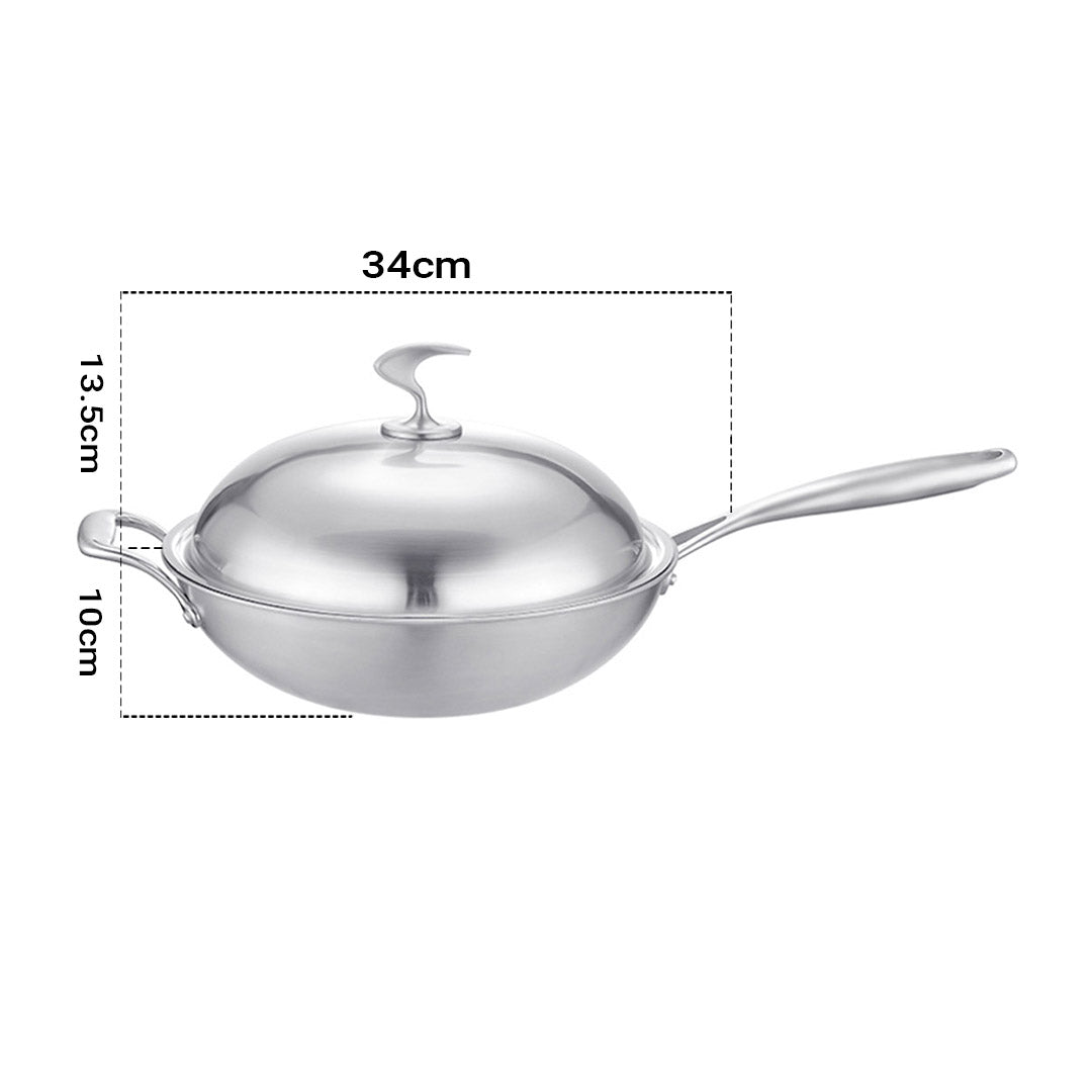 SOGA 2X 18/10 Stainless Steel Fry Pan 34cm Frying Pan Top Grade Skillet with Helper Handle and Lid • LUZ-TRIFPO34X2
