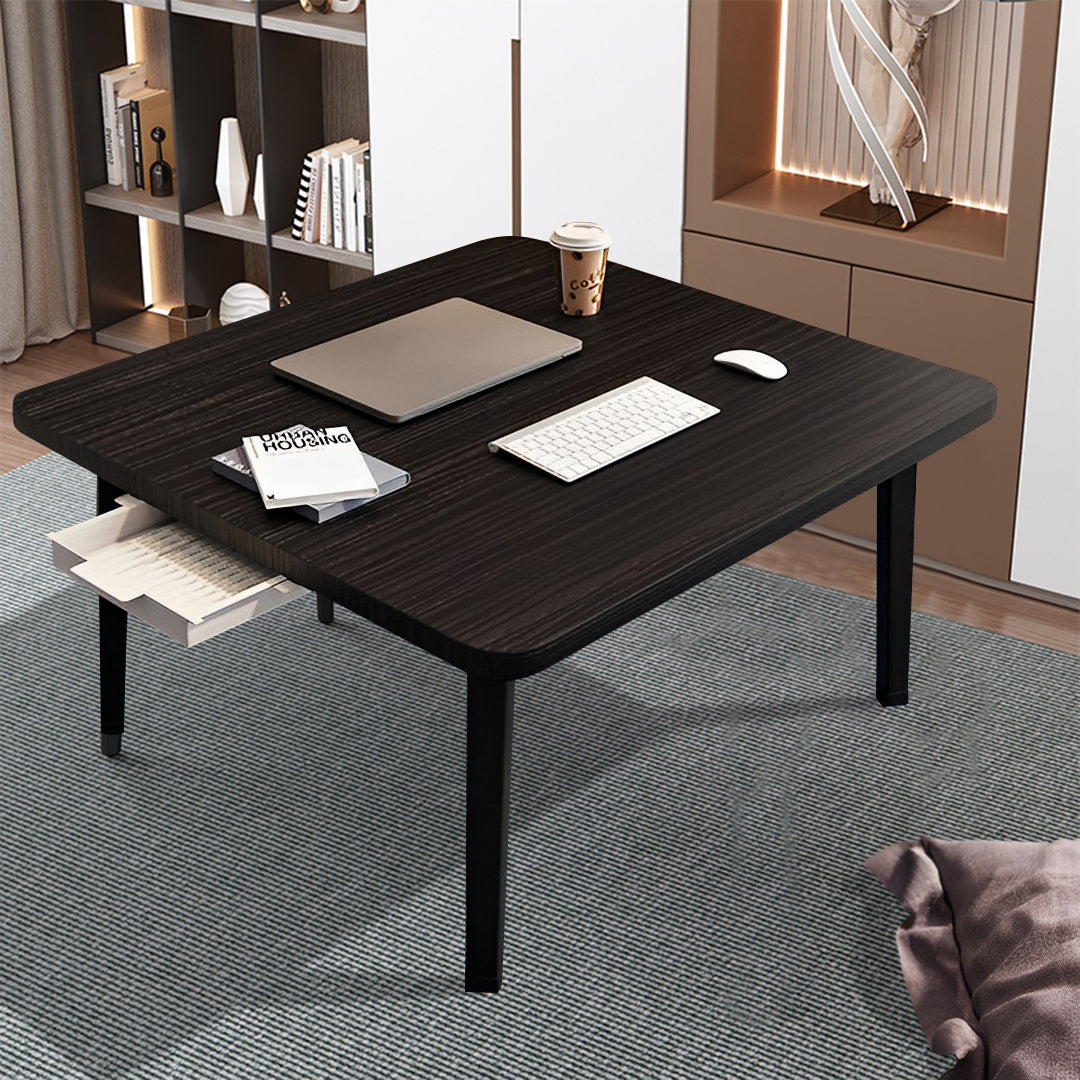 SOGA 2X  Black Portable Floor Table Small Square Space-Saving Mini Desk Home Decor • LUZ-FloorTable502X2