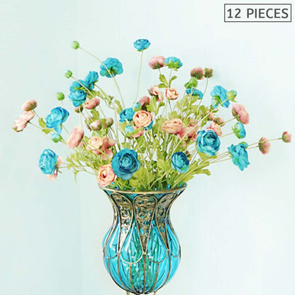 SOGA 12pcs Artificial Silk Flower Fake Rose Bouquet Table Decor Blue • LUZ-AFlower3H12Blue