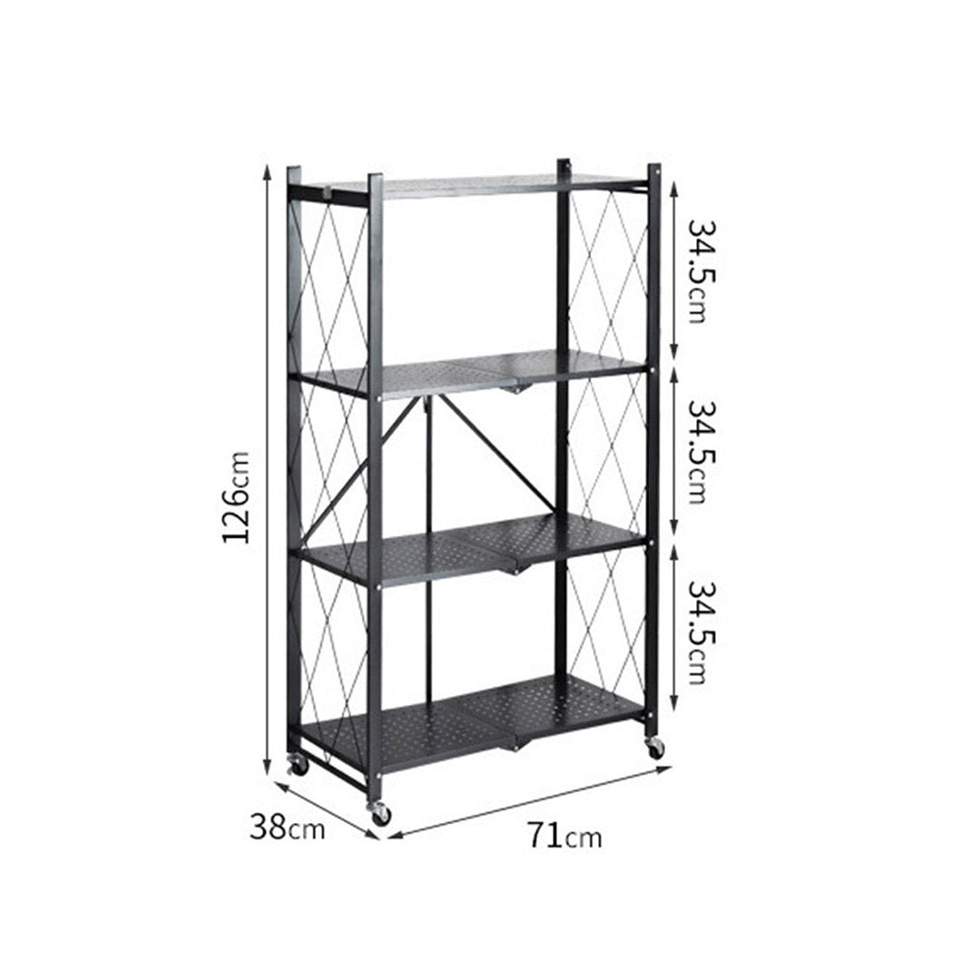 SOGA 2X 4 Tier Steel Black Foldable Kitchen Cart Multi-Functional Shelves Portable Storage Organizer with Wheels • LUZ-KitchenXY002X2