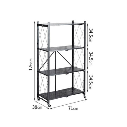 SOGA 2X 4 Tier Steel Black Foldable Kitchen Cart Multi-Functional Shelves Portable Storage Organizer with Wheels • LUZ-KitchenXY002X2