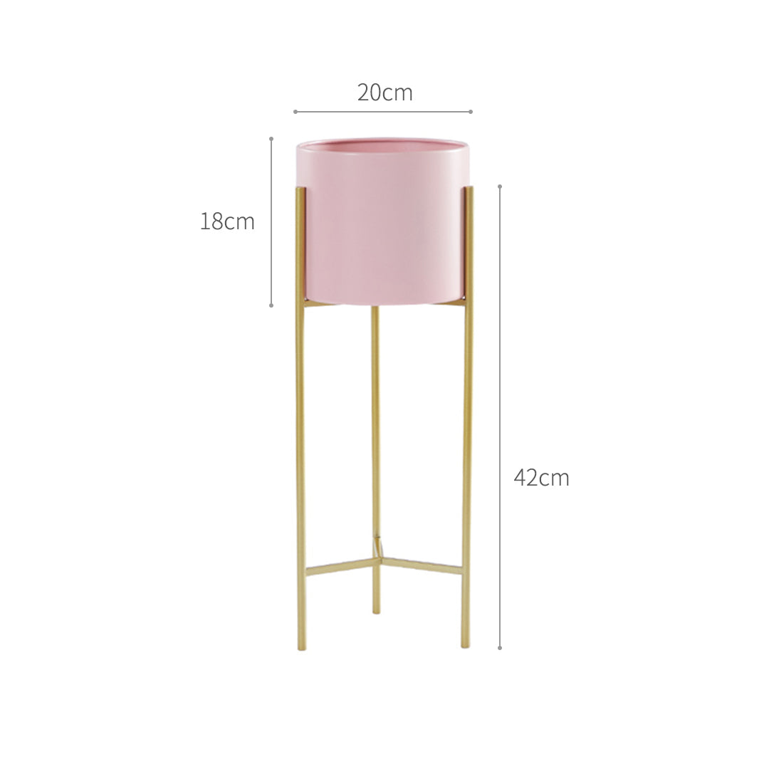 SOGA 2X 2 Layer 42cm Gold Metal Plant Stand with Pink Flower Pot Holder Corner Shelving Rack Indoor Display LUZ-FPotH45PNKX2