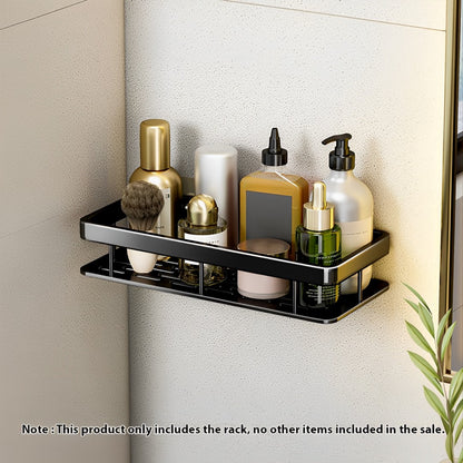 SOGA Black Wall-Mounted Rectangular Bathroom Storage Organiser Space Saving Adhesive Shelf Rack LUZ-TAN1004