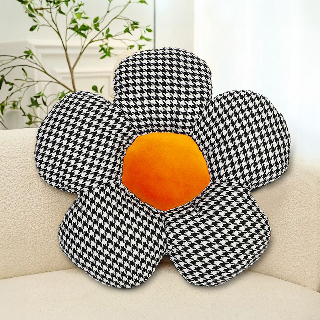 SOGA 2X Black Flower Cushion Shaped for Floor and Sitting Throw Pillow • LUZ-SCushion095X2
