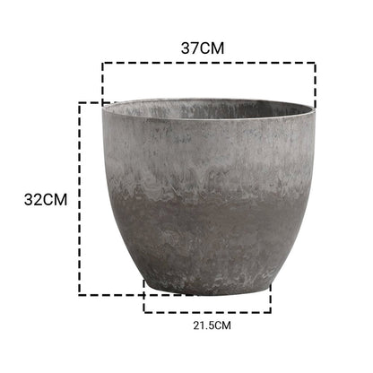 SOGA 2X 32cm Rock Grey Round Resin Plant Flower Pot in Cement Pattern Planter Cachepot for Indoor Home Office • LUZ-FPotA3704X2