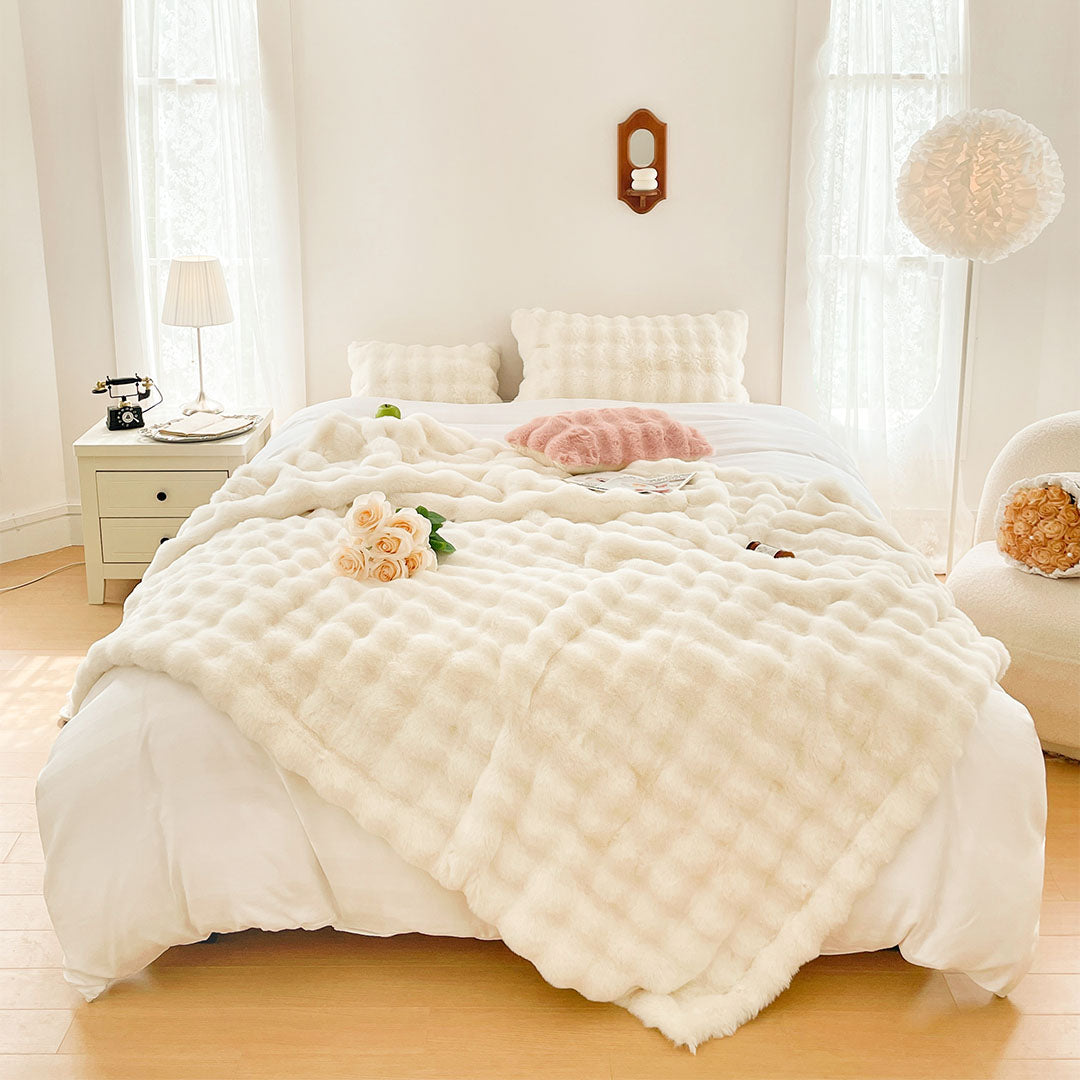 SOGA 200cm Creamy White Fur Fuzzy Super Soft and Cozy Fluffy Throw Blanket • LUZ-BlanketFur337
