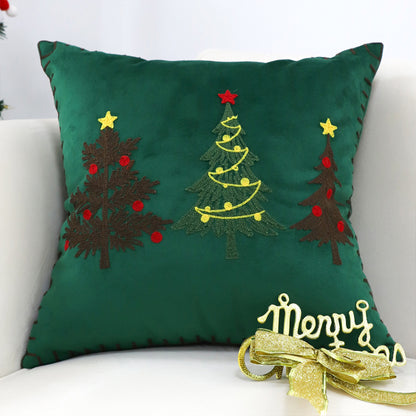 SOGA 45cm Throw Pillow Green Three Embroidered Christmas Trees for Festive Holiday Square Cushion Home Decor • LUZ-FrenchCushion271