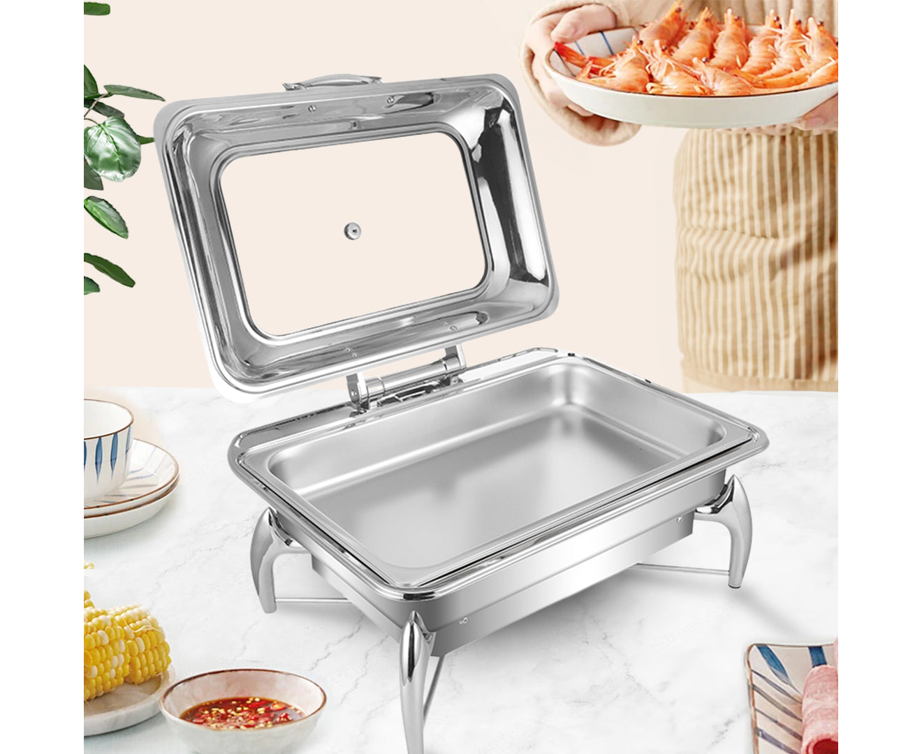 SOGA Stainless Steel Rectangular Chafing Dish Tray Buffet Cater Food Warmer Chafer with Top Lid • LUZ-ChafingDish2103