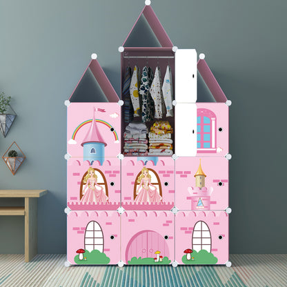 SOGA 10 Cubes DIY Castle Print Portable Wardrobe Divide-Grid Modular Storage Organiser Foldable Closet • LUZ-Wrobe4133