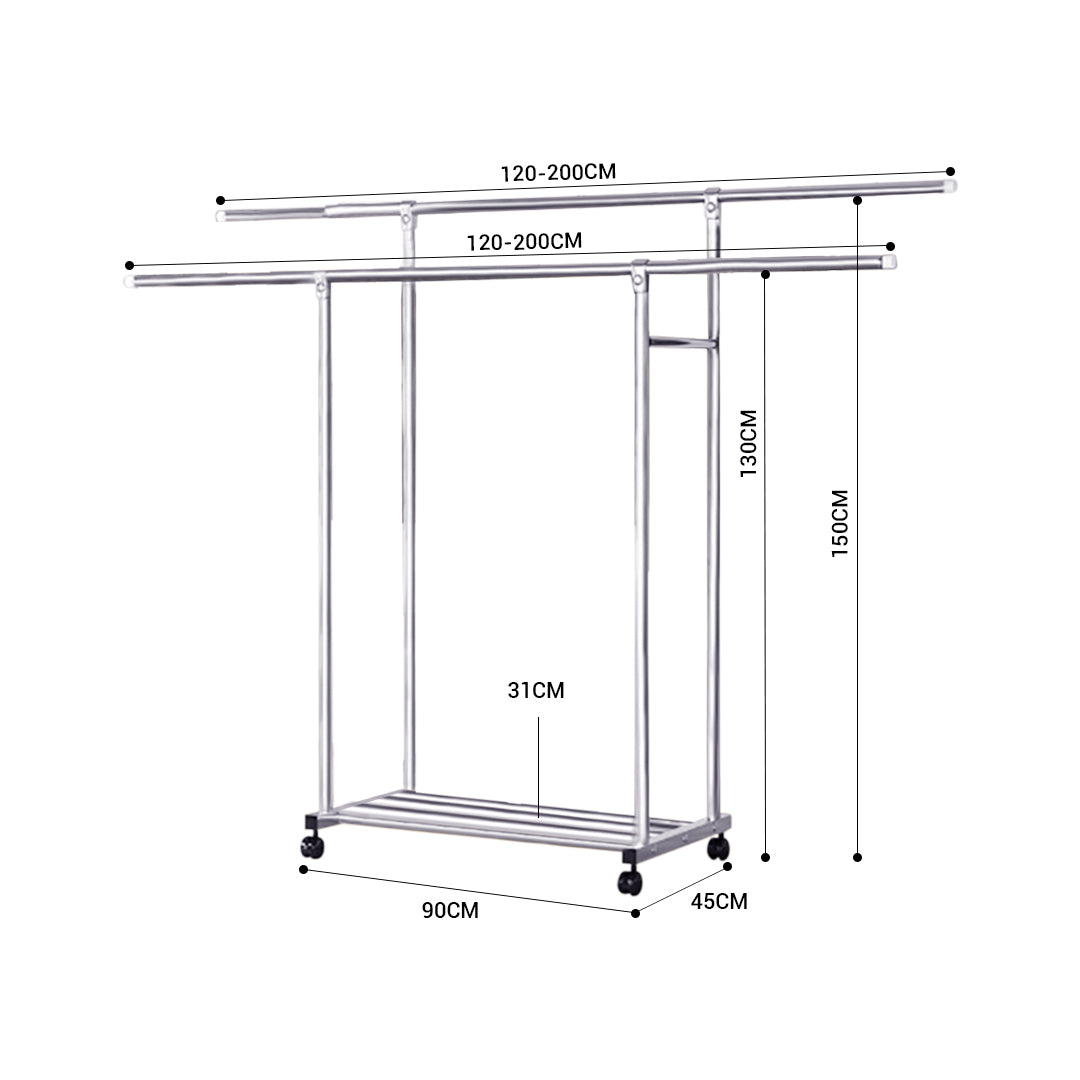 SOGA 2X 120cm Stainless Steel Floor-Standing Clothes Rack - Durable and Space-Saving Laundry Organizer • LUZ-BSXG2530X2
