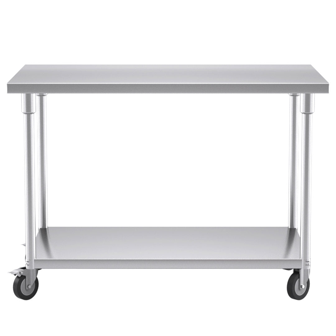 SOGA 120cm Commercial Catering Kitchen Stainless Steel Prep Work Bench Table with Wheels • LUZ-WorkBenchSS8009120CM
