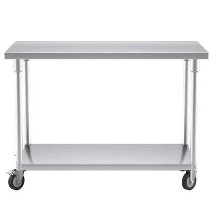 SOGA 120cm Commercial Catering Kitchen Stainless Steel Prep Work Bench Table with Wheels • LUZ-WorkBenchSS8009120CM