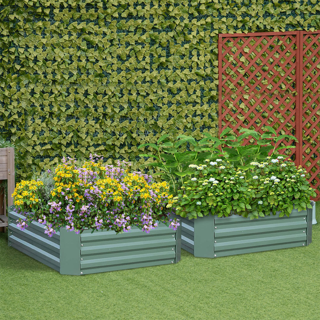 SOGA 2X 120X90cm Rectangle Galvanised Raised Garden Bed Vegetable Herb Flower Outdoor Planter Box • LUZ-MetalBGre514X2
