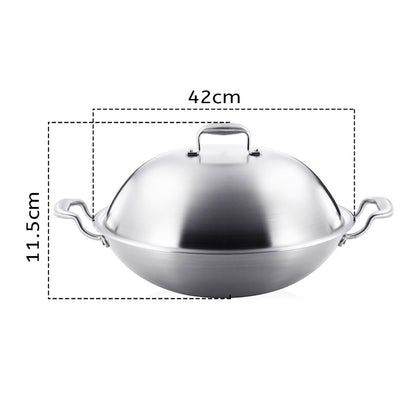 SOGA 3-Ply 42cm Stainless Steel Double Handle Wok Frying Fry Pan Skillet with Lid • LUZ-WokTRIFPG42