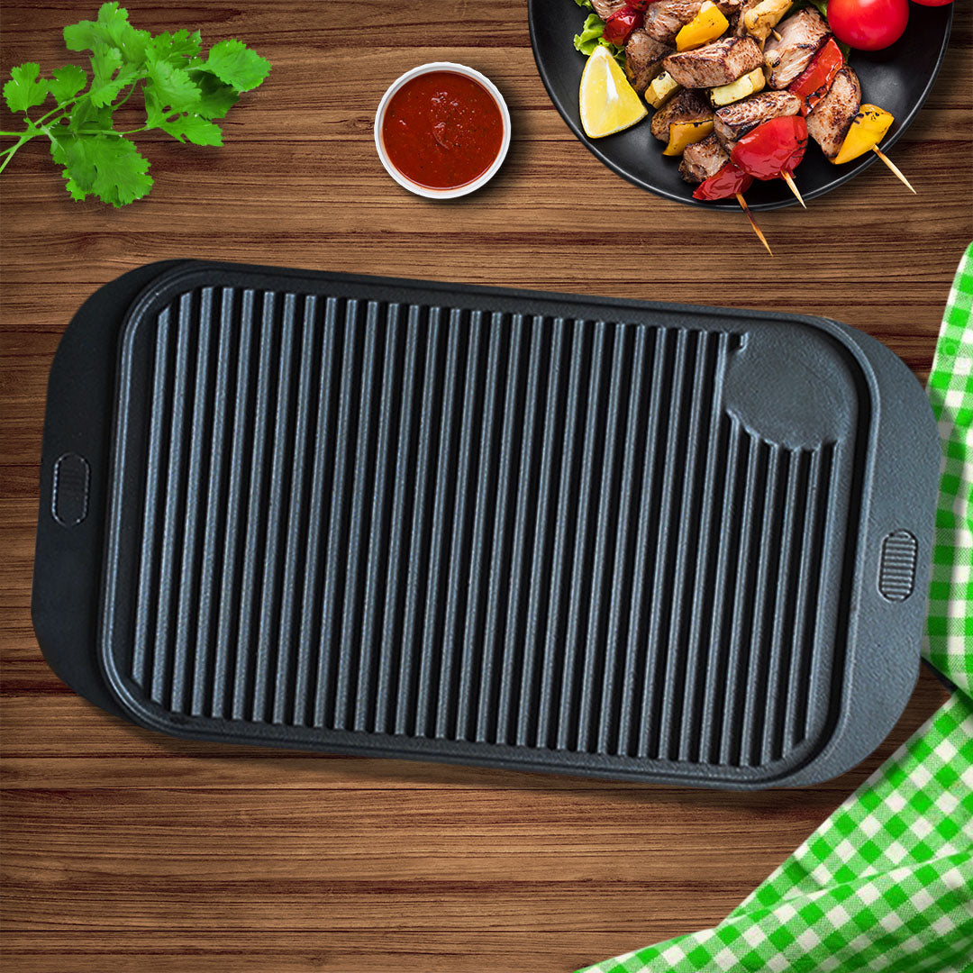 SOGA 47cm Cast Iron Ridged Griddle Hot Plate Grill Pan BBQ Stovetop • LUZ-ZPaiA7