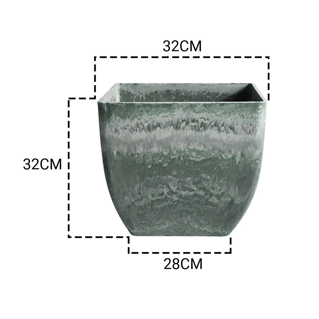 SOGA 32cm Green Grey Square Resin Plant Flower Pot in Cement Pattern Planter Cachepot for Indoor Home Office • LUZ-FPotF3219