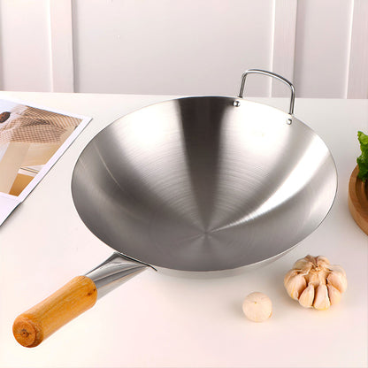 SOGA 40cm Stainless Steel Kitchen Cooking Wok with Wood Handle • LUZ-WokHandle40