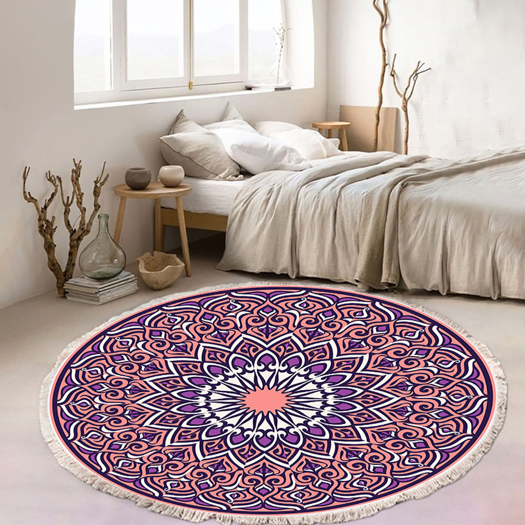 SOGA 2X 90cm Purple Mandala Round Carpet for Living Room Bedroom Anti-slip Doormat, Home Decor • LUZ-CarpetRAG2X2