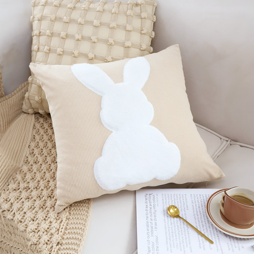 SOGA 45cm Throw Pillow Light Tan Square Cushion with Soft White Rabbit Design Decorative Home Decor • LUZ-FrenchCushion282
