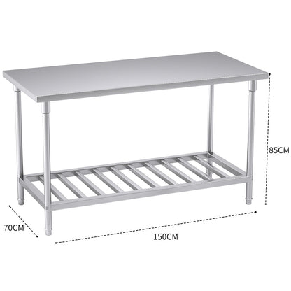 SOGA 150*70*85cm Commercial Catering Kitchen Stainless Steel Prep Work Bench • LUZ-WorkBenchSS2033150CM