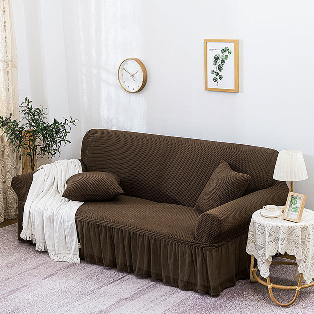 SOGA 3-Seater Coffee Sofa Cover with Ruffled Skirt Couch Protector High Stretch Lounge Slipcover Home Decor • LUZ-SofaCov3