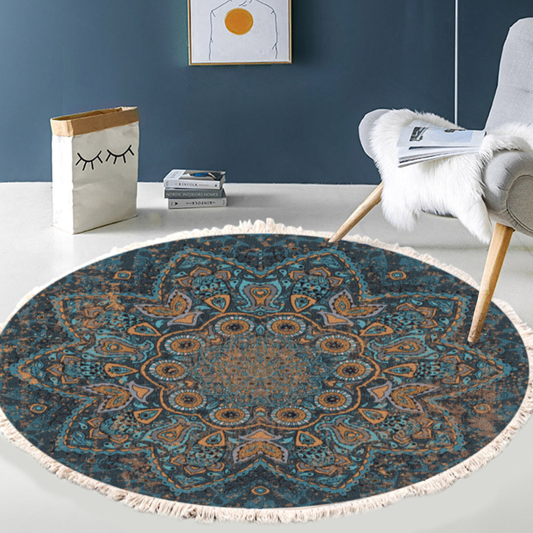 SOGA 2X 120cm Mandala Pattern Circle Area Rugs for Living Room Lounge, Anti-slip Doormat, Home Decor • LUZ-CarpetYH40X2