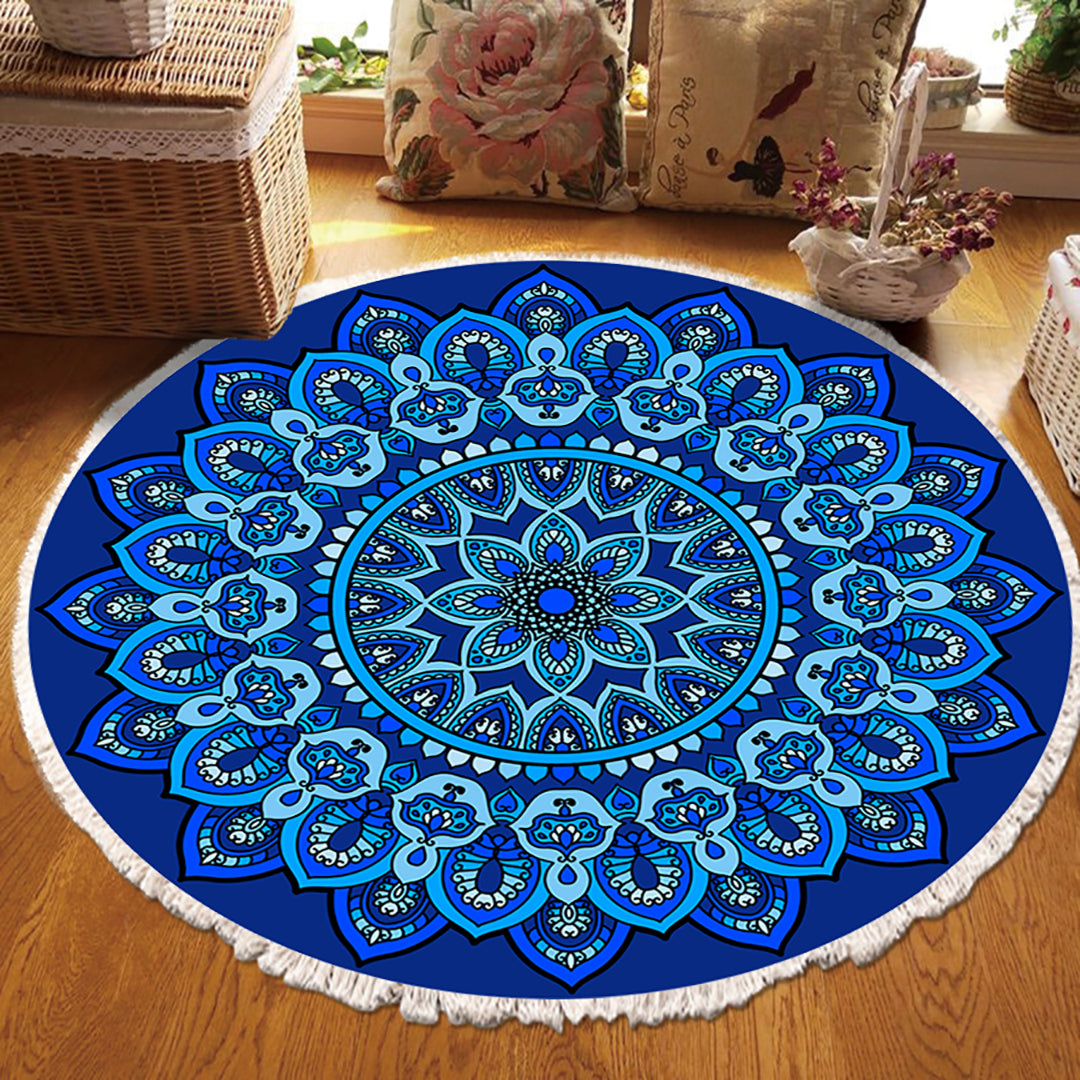 SOGA 2X 90cm Blue Mandala Round Carpet for Living Room Bedroom Anti-slip Doormat, Home Decor • LUZ-CarpetRAG1X2