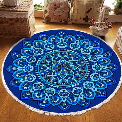 SOGA 2X 90cm Blue Mandala Round Carpet for Living Room Bedroom Anti-slip Doormat, Home Decor • LUZ-CarpetRAG1X2