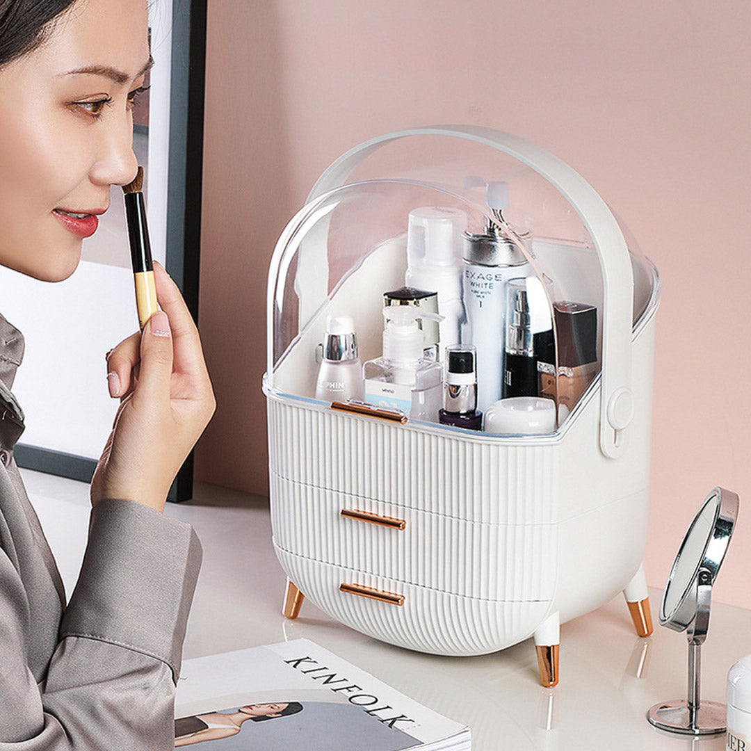 SOGA 29cm White Countertop Makeup Cosmetic Storage Organiser Skincare Holder Jewelry Storage Box with Handle • LUZ-BathC109