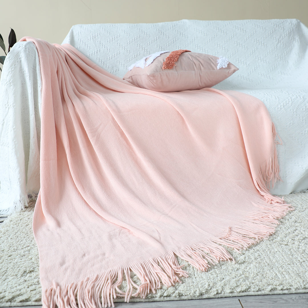 SOGA Pink Acrylic Knitted Throw Blanket Solid Fringed Warm Cozy Woven Cover Couch Bed Sofa Home Decor • LUZ-Blanket915