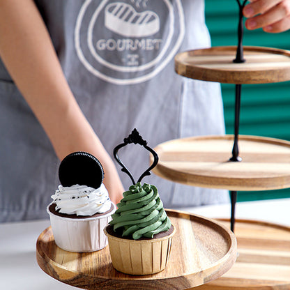 SOGA 15cm 2 Tier  Brown Round Wooden Acacia Dessert Tray Cake Snacks Cupcake Stand Buffet Serving Countertop Decor • LUZ-WodC237