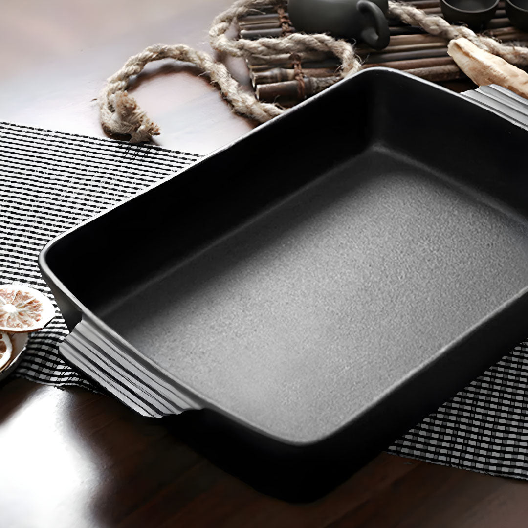 SOGA 38cm Cast Iron Rectangle Bread Cake Baking Dish Lasagna Roasting Pan • LUZ-ZPai031B