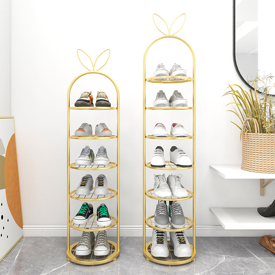 SOGA 6 Tier Bunny Ears Shape Gold Plated Metal Shoe Organizer Space Saving Portable Footwear Storage Shelf • LUZ-FPotXJ09