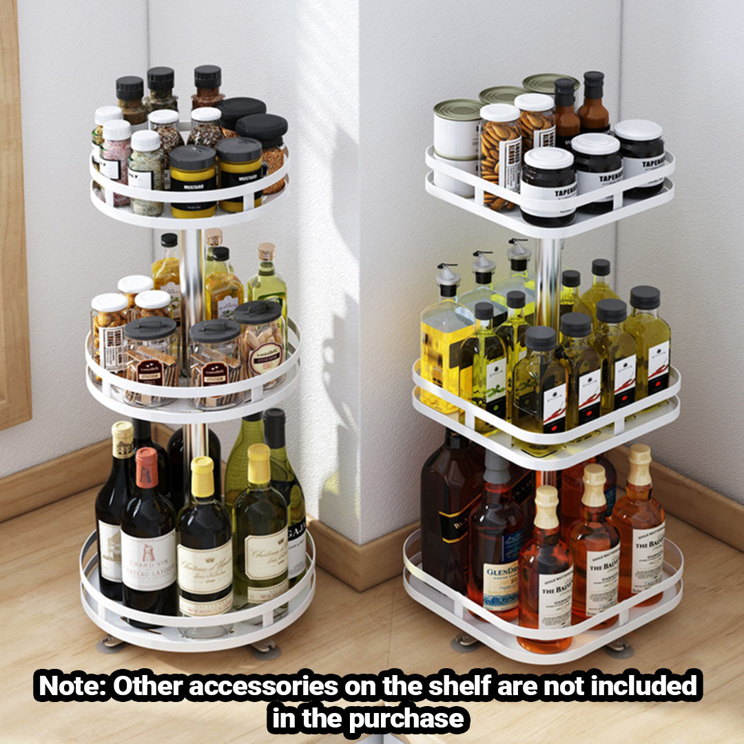 SOGA 3 Tier Steel White Round Rotating Multi-Function Kitchen Portable Storage Spice Seasoning Kitchen Countertop Organiser Shelf • LUZ-KitchenXY051WHT