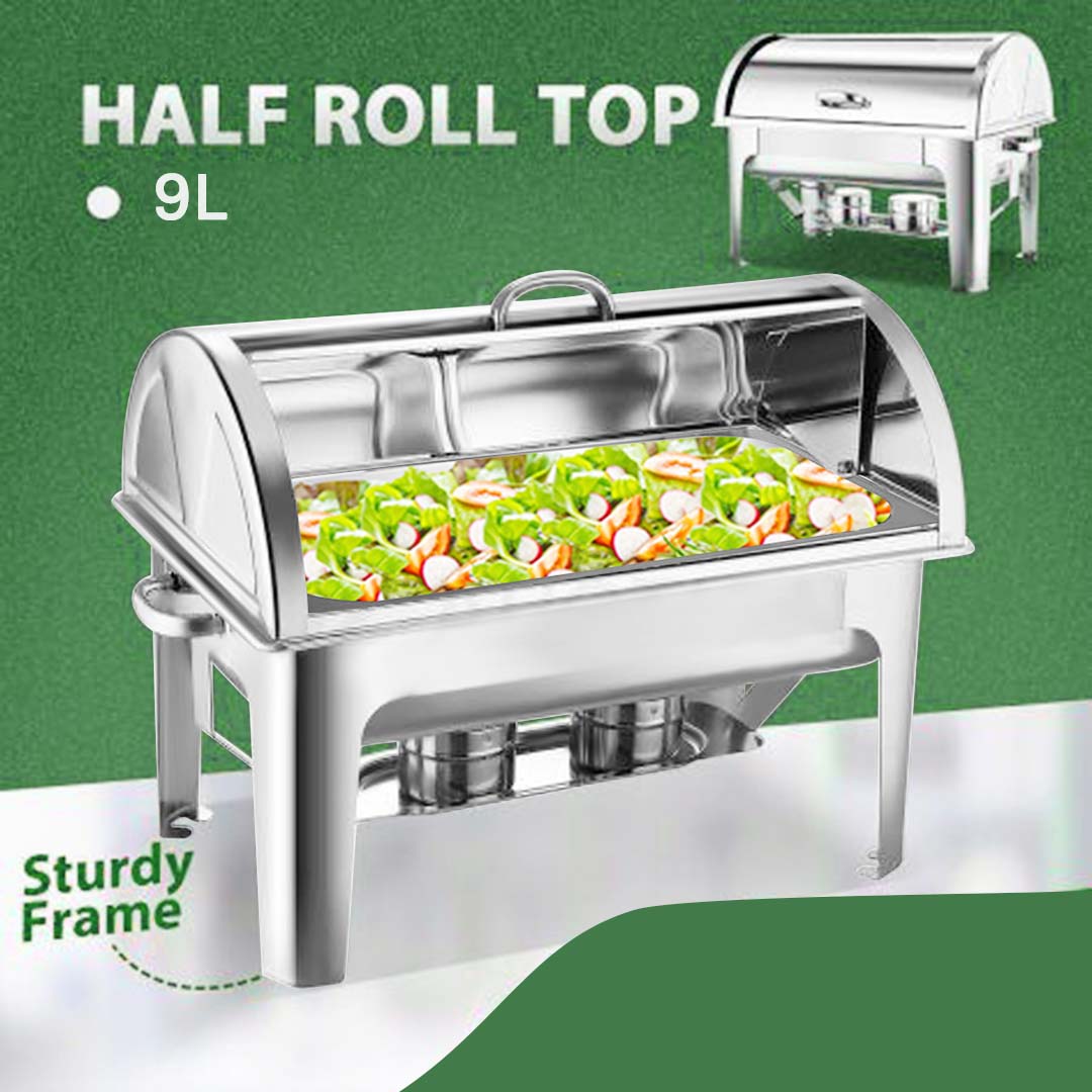 SOGA 2X 9L Stainless Steel Full Size Roll Top Chafing Dish Food Warmer • LUZ-ChafingDish8231X2