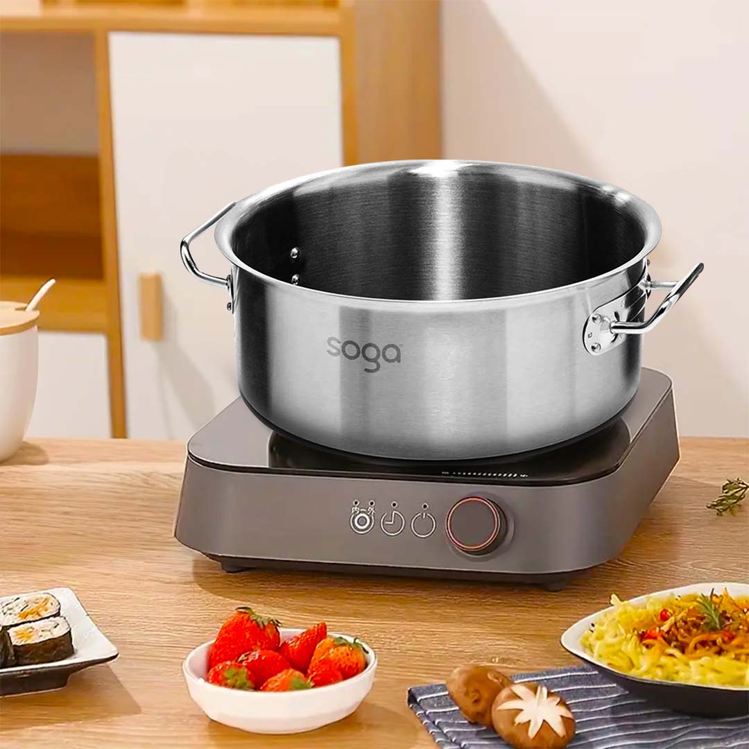 SOGA Stock Pot 14L Top Grade Thick Stainless Steel Stockpot 18/10 Without Lid • LUZ-StockPot14L-JPOT