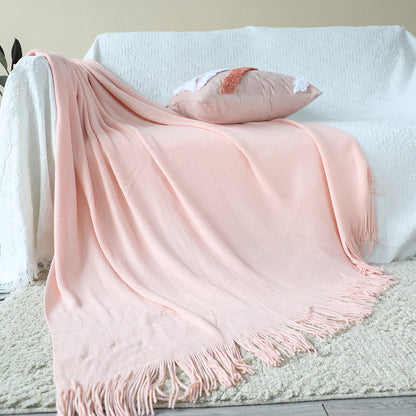 SOGA 2X Pink Acrylic Knitted Throw Blanket Solid Fringed Warm Cozy Woven Cover Couch Bed Sofa Home Decor • LUZ-Blanket915X2