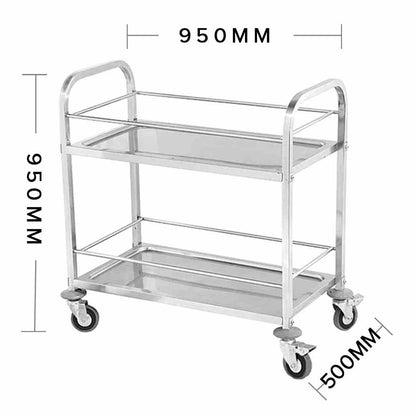 SOGA 2 Tier 95x50x95cm Stainless Steel Drink Wine Food Utility Cart Large • LUZ-FoodCart1204