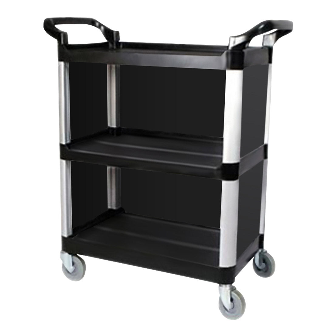 SOGA 2X 3 Tier Covered Food Trolley Food Waste Cart Storage Mechanic Kitchen Black LUZ-FoodCart1515X2