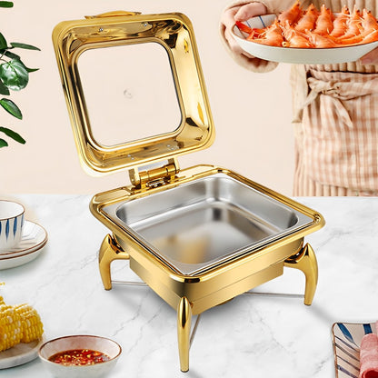SOGA Gold Plated Stainless Steel Square Chafing Dish Tray Buffet Cater Food Warmer Chafer with Top Lid • LUZ-ChafingDish294