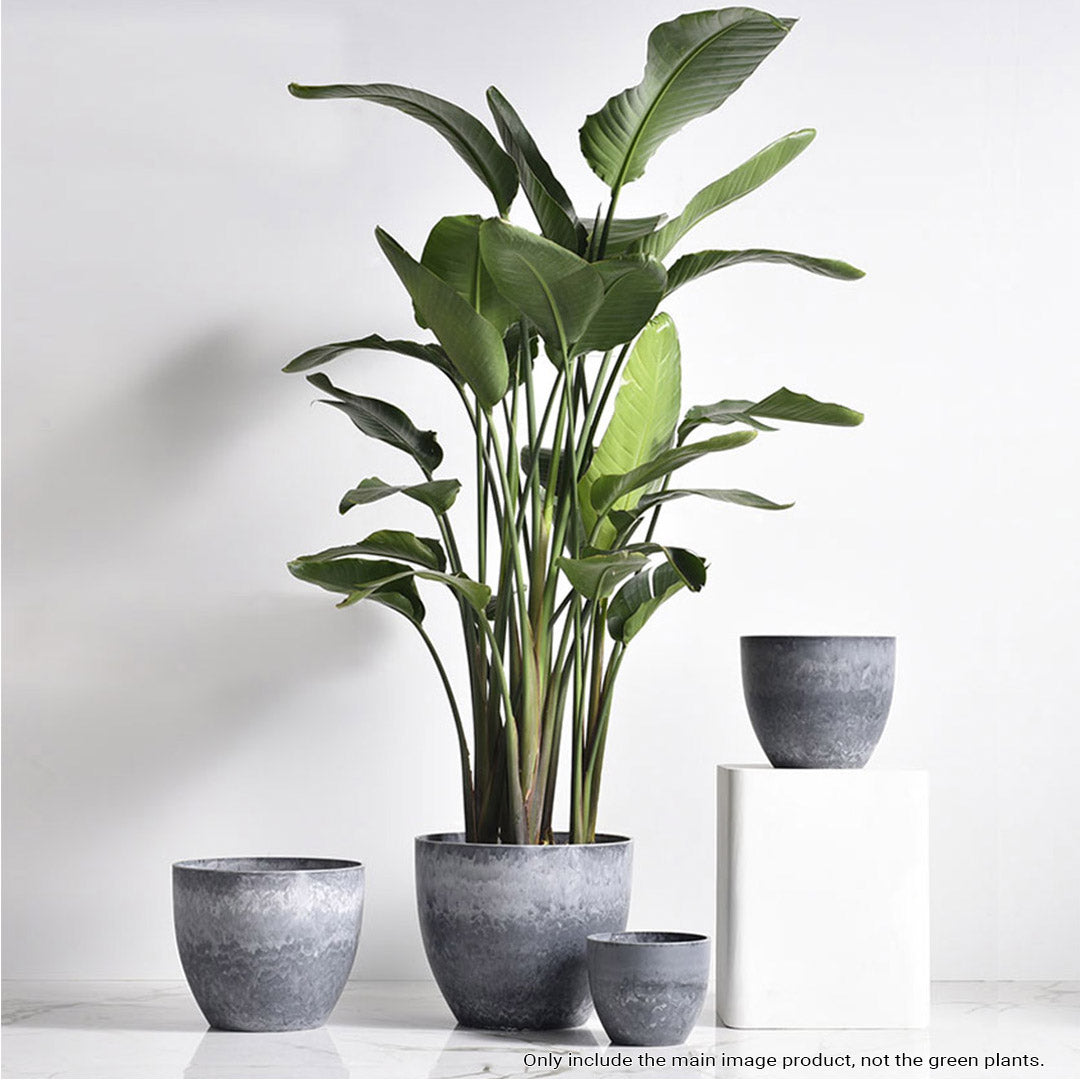 SOGA 2X 27cm Weathered Grey Round Resin Plant Flower Pot in Cement Pattern Planter Cachepot for Indoor Home Office • LUZ-FPotA3210X2