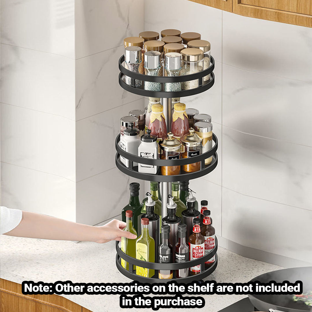 SOGA 2X 3 Tier Steel Black Round Rotating Multi-Function Kitchen Portable Storage Spice Seasoning Kitchen Countertop Organiser Shelf • LUZ-KitchenXY051X2