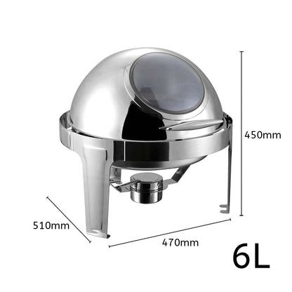 SOGA 4X 6L Round Chafing Stainless Steel Food Warmer with Glass Roll Top • LUZ-ChafingDish5639X4